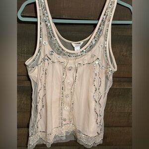 Candie's Cream Sequin Embellished Tank Top